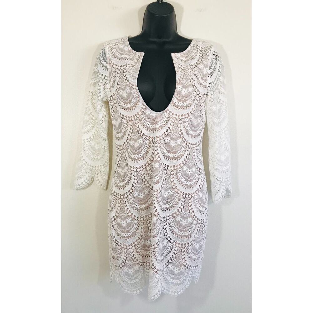 For Love and Lemons Rosalita Dress White Lace Scallop Hem Mini Cocktail, S